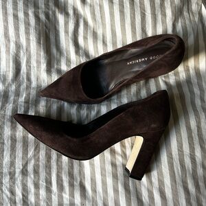 Good American Dark Brown Suede Heels | 7.5